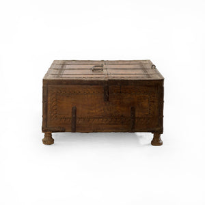 WOODEN CHEST WITH METAL FITTINGS