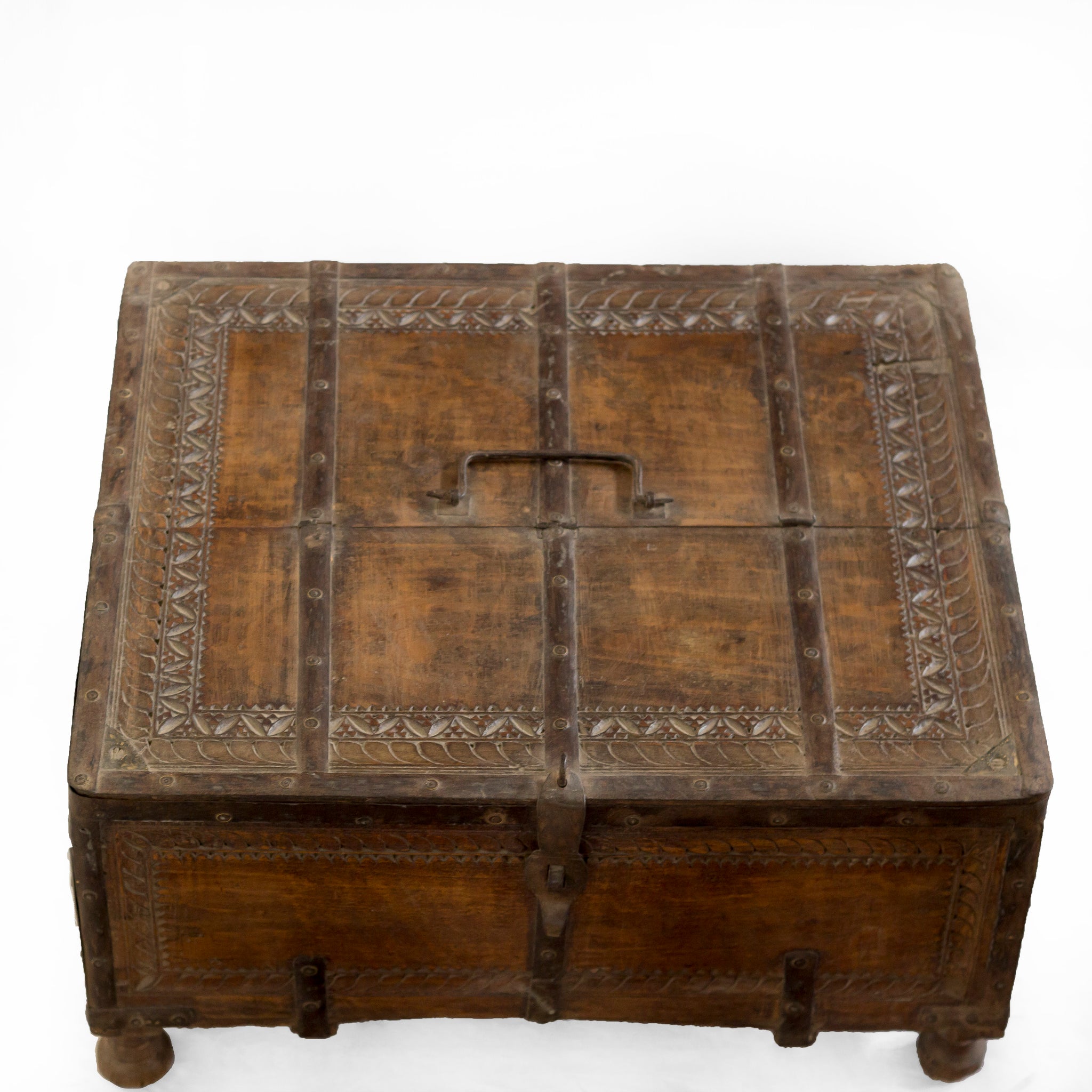 WOODEN CHEST WITH METAL FITTINGS